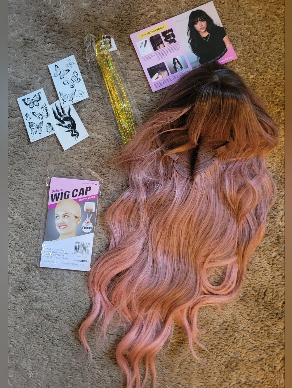 Women’s 26" Long Wavy Rose Gold Ombre Clip-In Fringe/Topper Wig - Unbranded